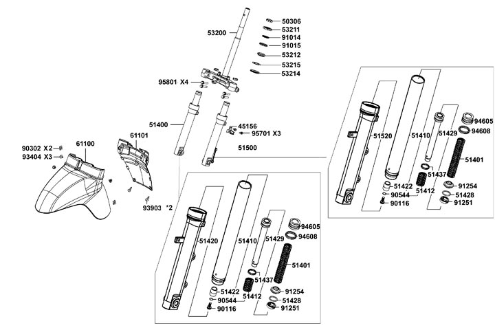 Framgaffel - Stänkskärm - Styrkrona